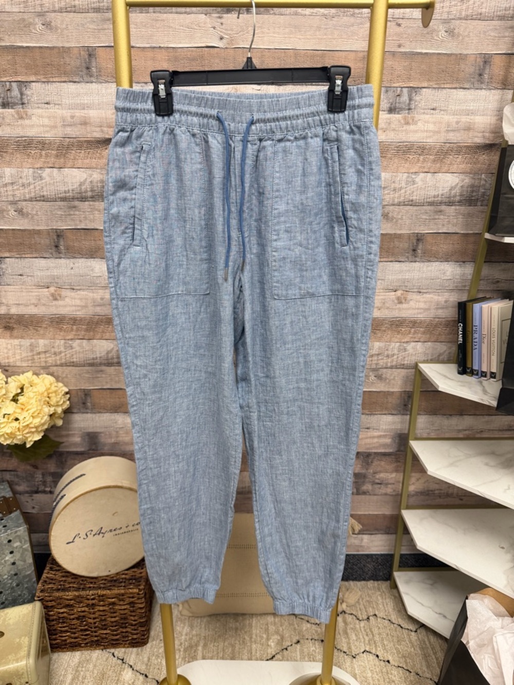 Athleta Light Blue Linen Joggers 8